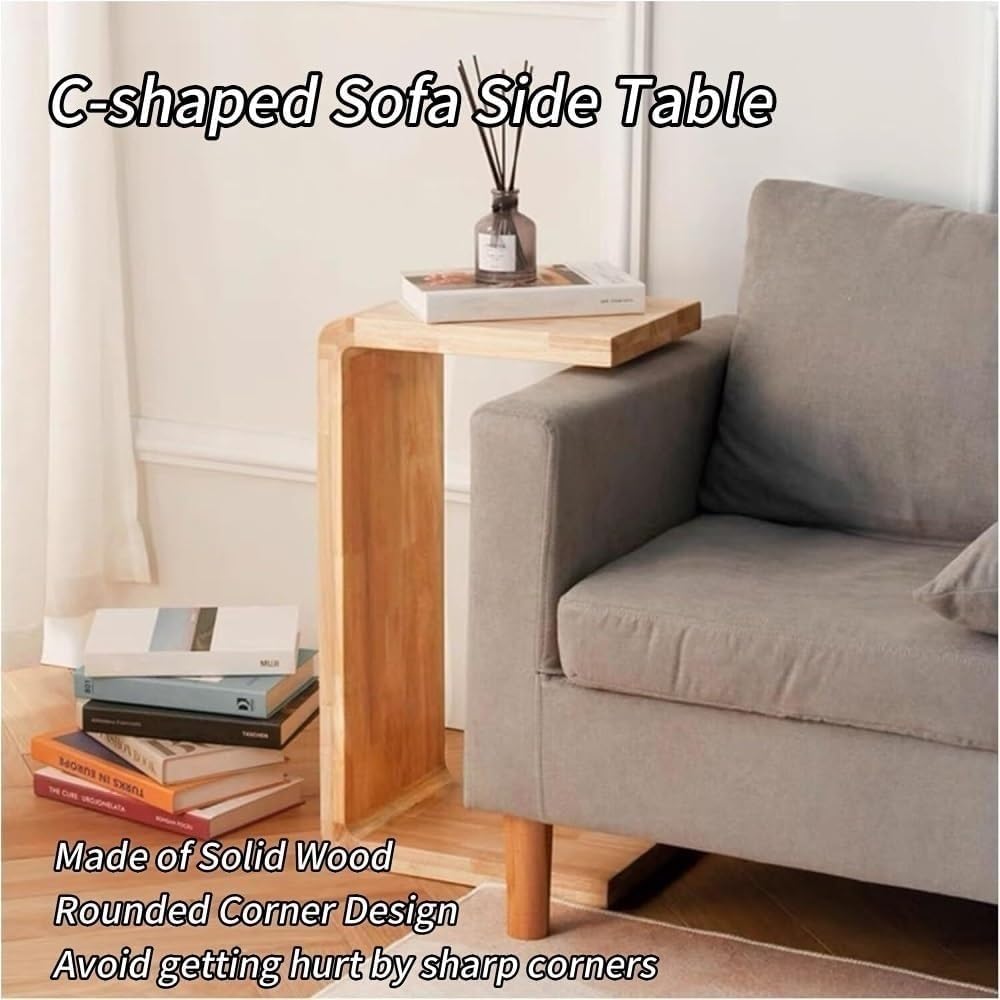 C Shaped End Table - Solid Wood Sofa Side Tables for Living Room & Home O...