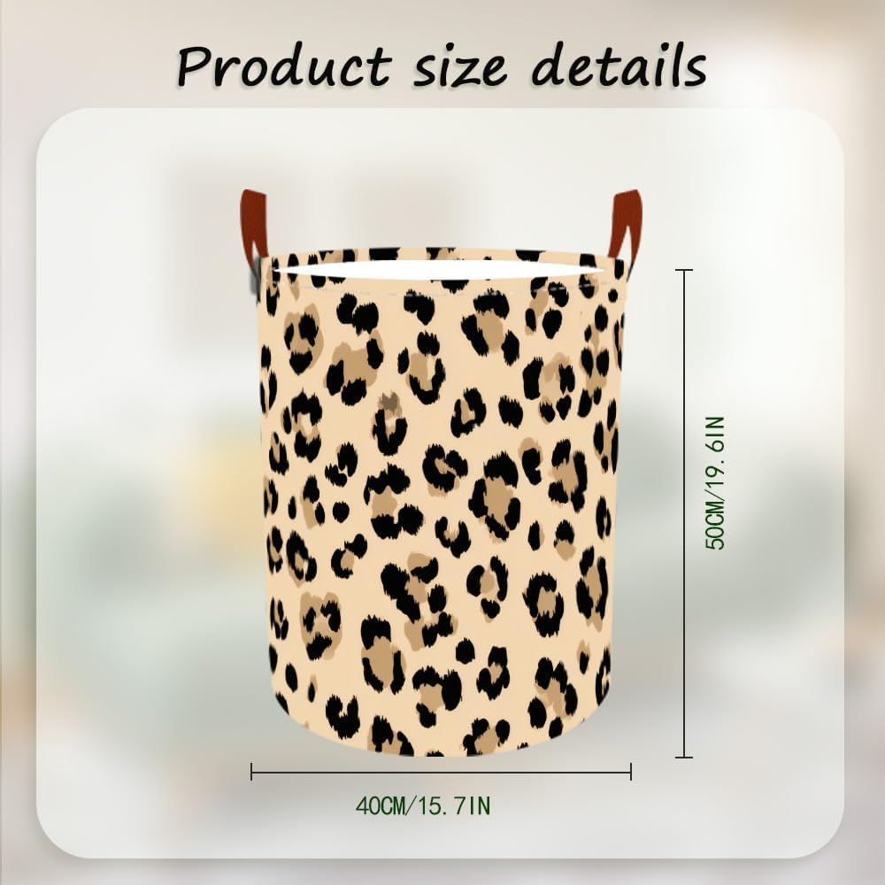 Laundry Baskets 15.7x19.7 Inch Large Classic Leopard Print Design Collapsible Laundry Hamper with Handles Oxford Fabric Clothes Storage Bin Foldable Dirty Clothes for Bedroom Bathroom Dorm