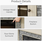 TV Stand with Electric Fireplace & Storage Cabinet, Entertainment Center with 2 Glass Door, Faux Stone Media Console Table for Living Room (Grey,58" with Fireplace)