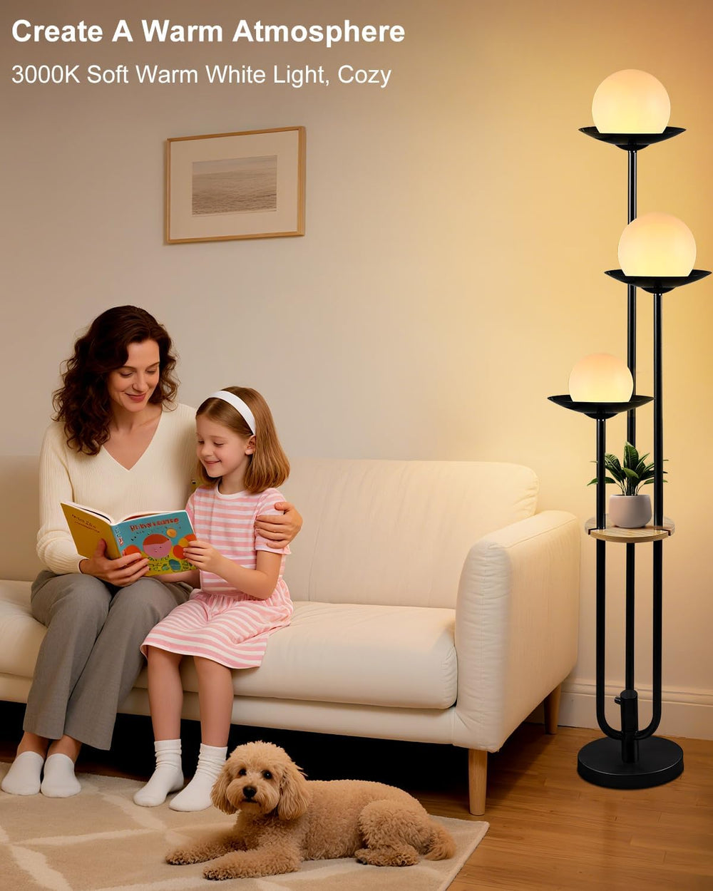 Lightdot Globe Floor Lamp with Shelf 3-Lights Modern Dimmable Floor Lamps 300...