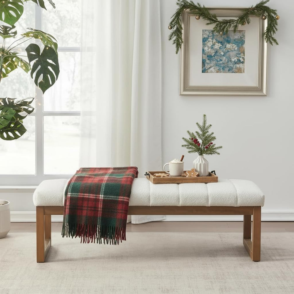 Zihanhome 52.7" Bedroom Bench for End of Bed, Modern Upholstered Teddy F...