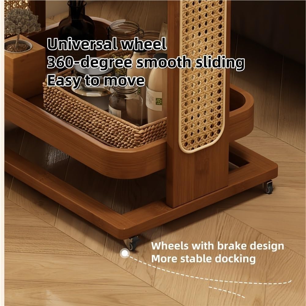 Rolling Sofa Table with Wheels Bamboo Rattan 2/3 Tier End Table Slim Rolling ...