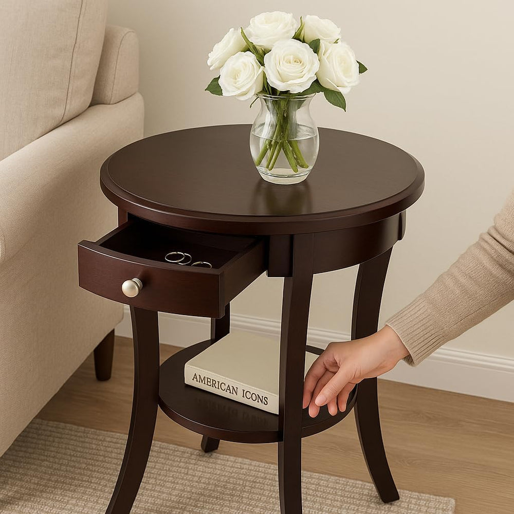 Casafoyer Wood Sasha Accent Table, 20" Round Top, 27" High, Solid W...