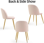 Velvet Dining Chairs Set of 4, Upholstered Mid Century Modern Dining Chairs, Armless Accent Chair with Metal Gold Legs for Living Room, Kitchen, Dining Room, Pink