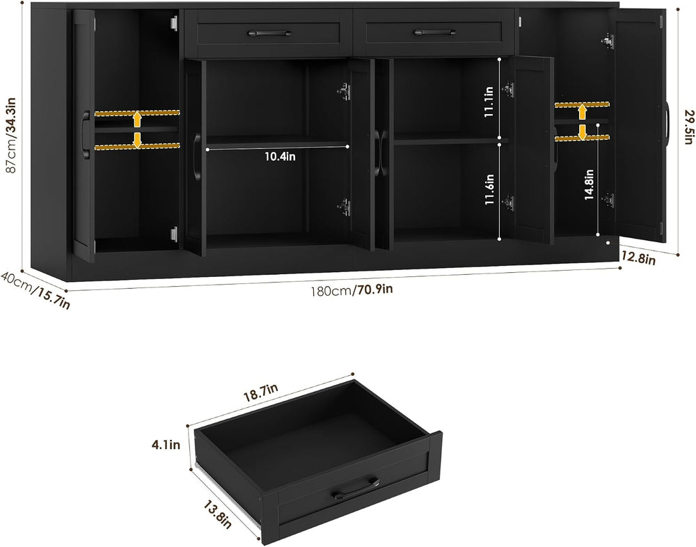 BOTLOG 71” Large Buffet Cabinet with Storage, Sideboard Buffet Cabinet with A...
