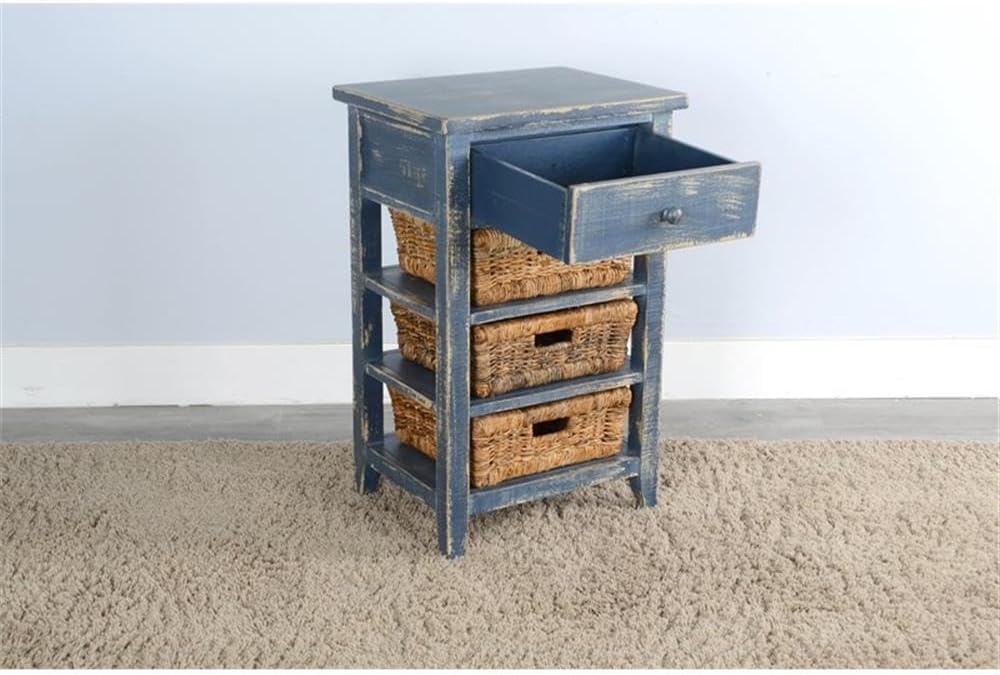 Pemberly Row Solid Wood End Table, Ocean Blue Finish, Rough Sawn Mahogany, St...