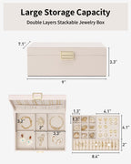 VLANDO Jewelry Box,2-Layer Design with Removable Tray,Apricot Pink | Removable Upper Tray Separates Rings and Earrings, Lower Space for Bracelets, Birthday Gift, Bedroom Dresser