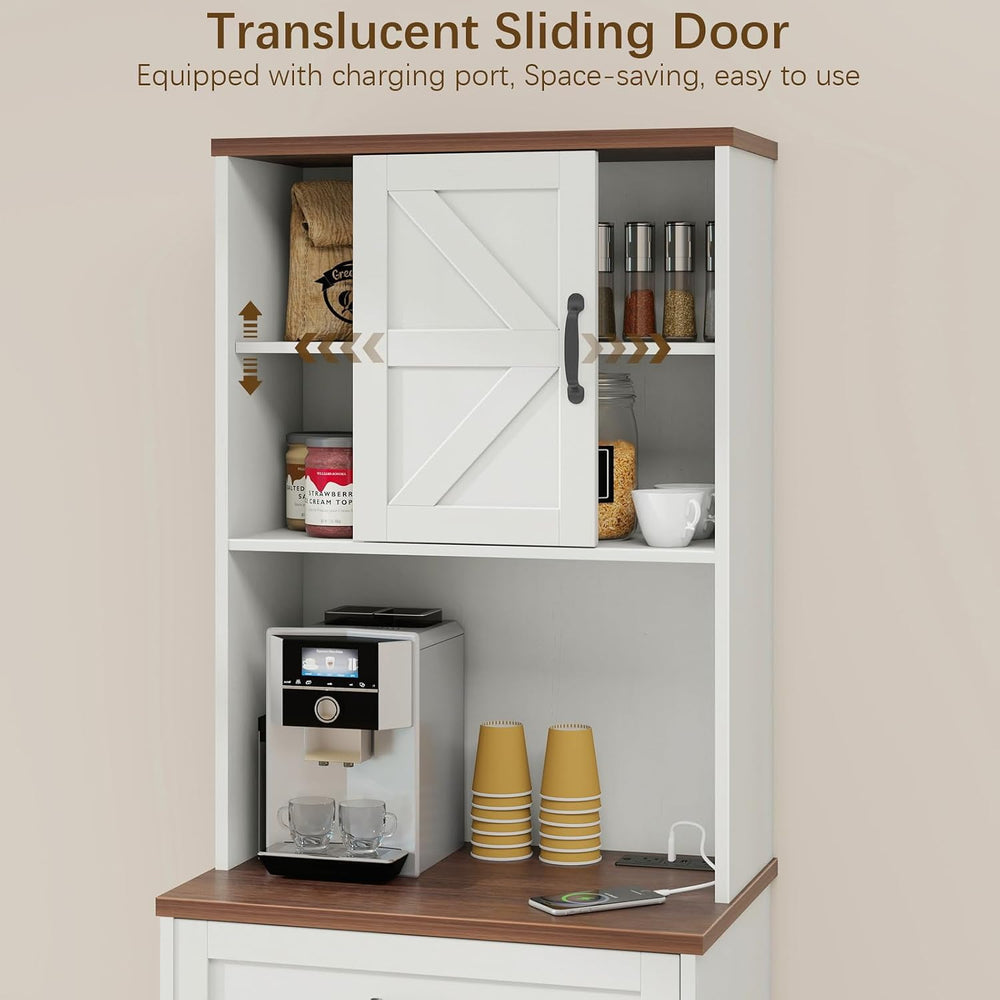 Vabches 68" Farmhouse Storage Cabinet with LED Light & Charging Stat...