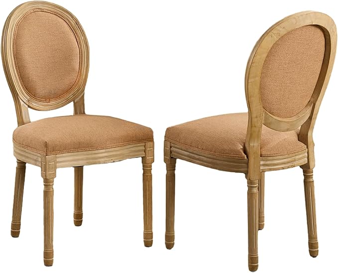 French Country Dining Chairs Set of 2,Farmhouse Upholstered Dining Room Chairs with Round Back and Solid Leg,Fabric Kitchen Side Chairs for Kitchen/Bedroom/Dining Room,Tan