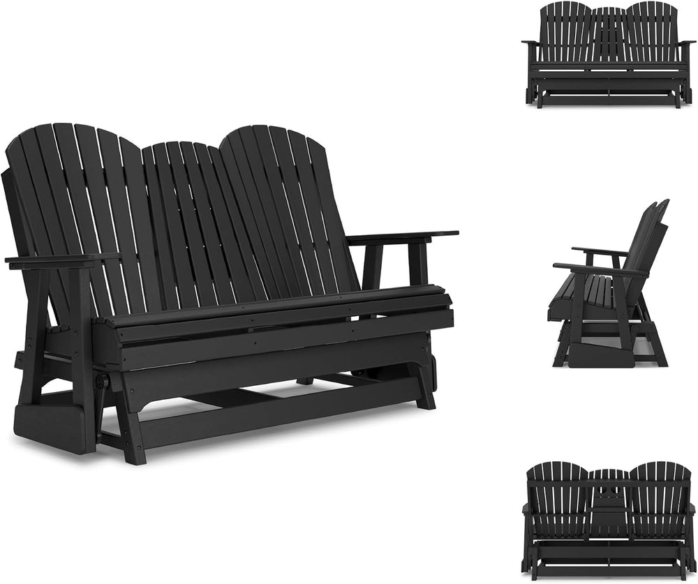 Signature Design by Ashley Hyland Wave HDPE Patio Glider Loveseat, Black