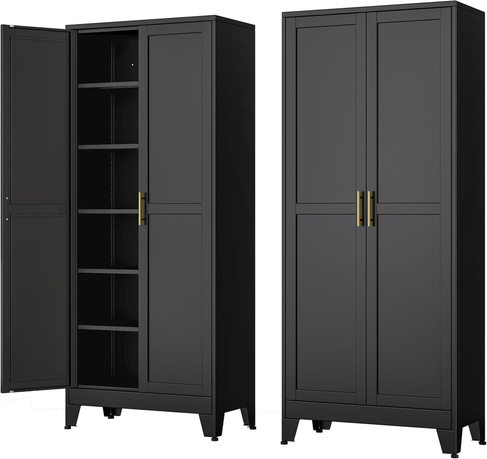 Ckzbx Metal Cabinets with Doors and Shelves, 75" H Black Storage Cabinet...
