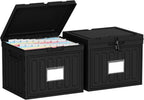 Oterri Plastic File Box with Lid for Letter Size File Folders, Hanging File Folder Box Collapsible File Organizer, File Cabinet Document Organization Home, Office (Black, Large-2 Pack Without Folders)