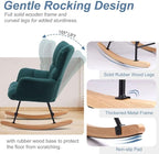 Nursery Rocking Chair, Boho Accent Ottoman, Teddy Upholstered Glider Rocker with High Backrest, Recliner Function and Foot Rest for Living Room, Small Spaces, Bedroom, Green