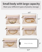 Vlando Travel Jewelry Bags,Jewelry Pouch Bag, Clear velvet zipper pockets Storage Bag Organizer Case for Women Girl Gift 6 Pcs