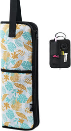 WK IEASON Hair Flat Iron Case Holder Canvas Bag Heat Resistant Curling Iron Straightener Holder Bag for Hair Tools Curling Iron Organizer Bag (Leavies-Fabric bag)