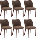 Dining Chair Set of 6, Leather Upholstered Dining Chair with Wood Legs, Wing Backrest, Wooden Kitchen Chair, Kitchen Chairs with Thick Cushions for Dining Room, Living Room, Taupe