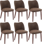 Dining Chair Set of 6, Leather Upholstered Dining Chair with Wood Legs, Wing Backrest, Wooden Kitchen Chair, Kitchen Chairs with Thick Cushions for Dining Room, Living Room, Taupe