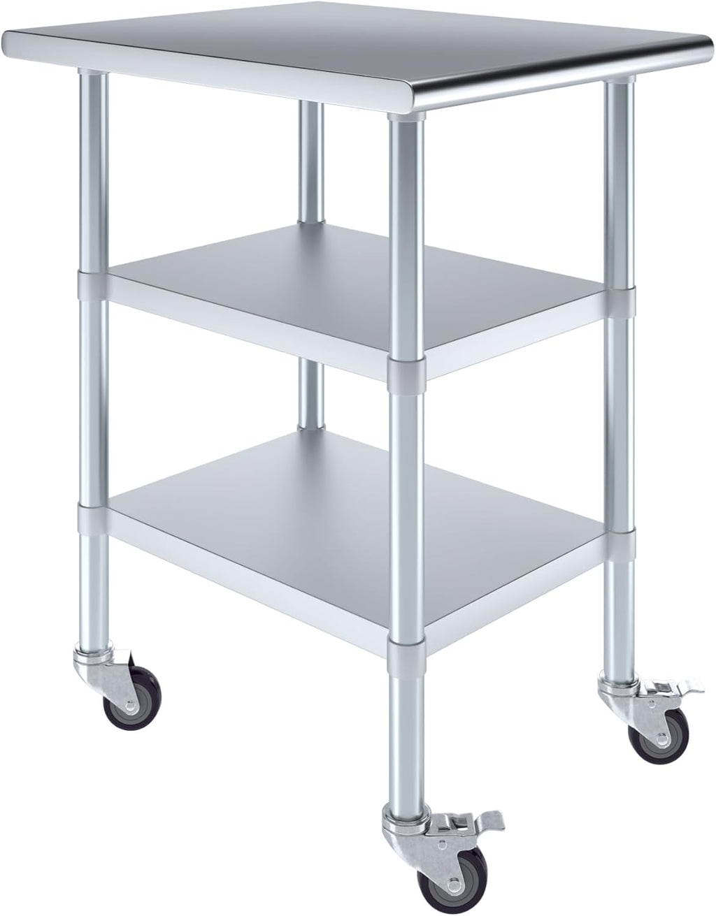AmGood Stainless Steel Work Table with 2 Shelves and Casters (Stainless Steel Work Table with 2 Shelves + Casters, 24" Long x 30" Deep)