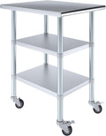 AmGood Stainless Steel Work Table with 2 Shelves and Casters (Stainless Steel Work Table with 2 Shelves + Casters, 24" Long x 30" Deep)