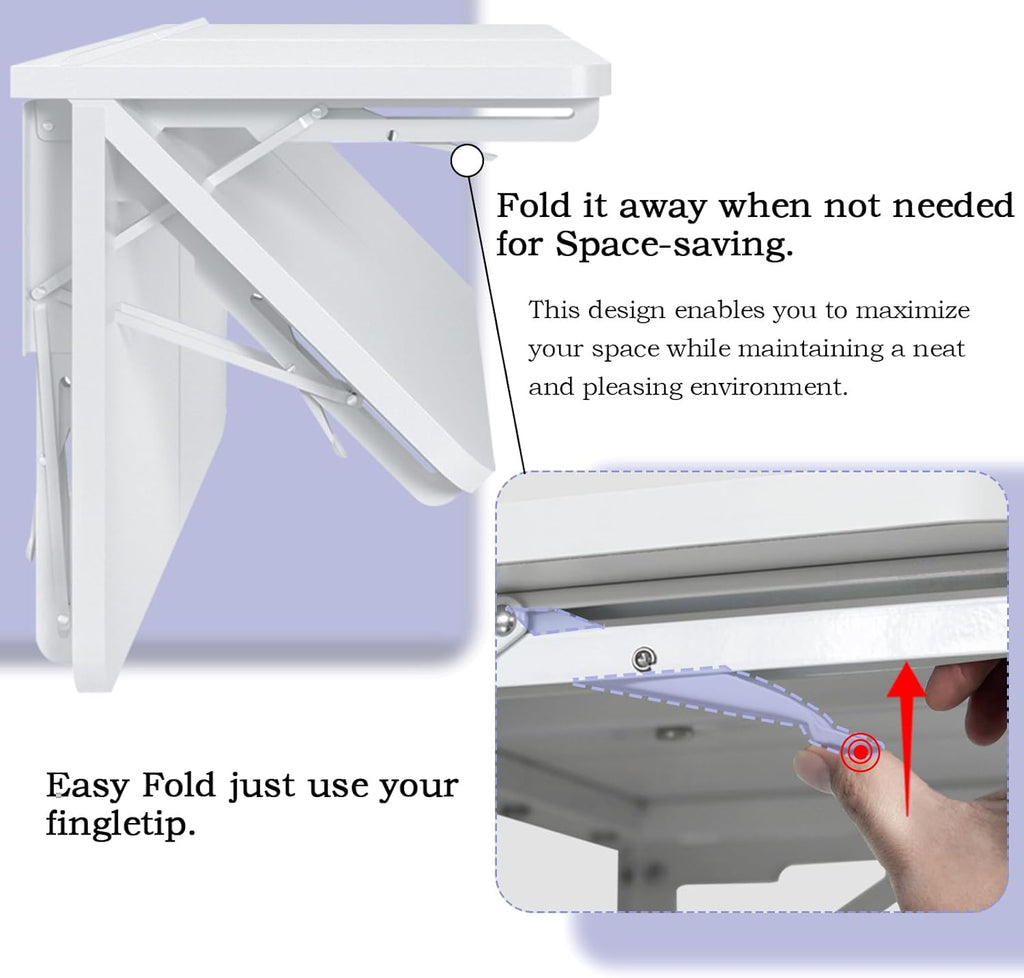 TEAMIX Wall Mounted Desk, White Folding Desk for Small Spaces Floating Shelf Organizer with Heavy-Duty Brackets for Home Office