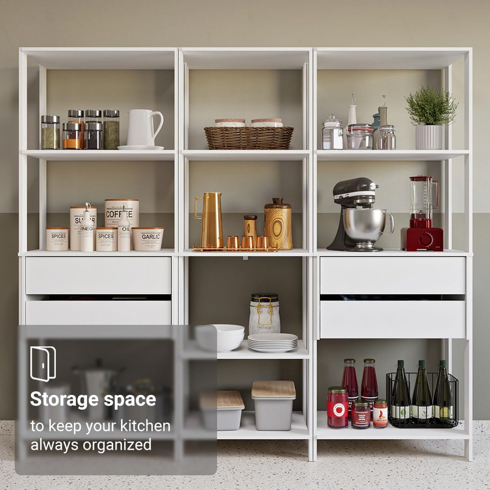 Madesa Kitchen Pantry Storage Rack with 4 Drawers and Open Shelves 78" L...