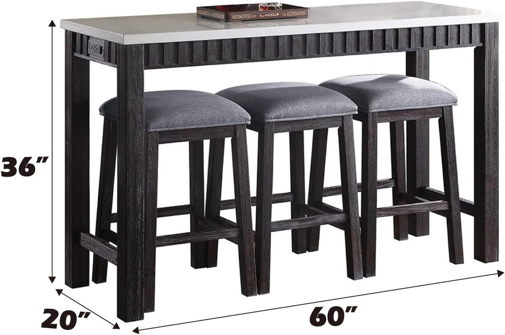 Marble Top 4PC Counter Height Table Set with USB Dock | Includes USB power do...
