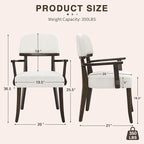 Modern Wood Dining Chairs with Arms Set of 2, Velvet Upholstered Kitchen Chairs with Open Curved Backrest & Black Hardwood Legs, Accent Chairs 350 LBS Capacity, White