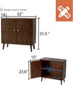 HOMPUS 3 Pieces Sideboard Buffet Cabinet, 32" Accent Cabinet with Doors & Shelves, Storage Cabinet with Honeycomb Pattern Doors, Modern Console Table for Kitchen, Living Room, Easy Assemble,Walnut