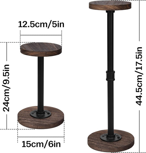 2 Pcs Tabletop Hat Stand Cap with Height Adjustment, Industrial Metal Pipe Rustic Burnt Wood Hat Rack, Wig Rack or Jewelry Display Riser