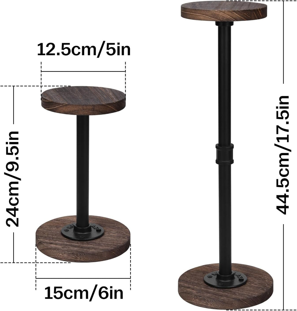 4Pcs Tabletop Hat Stand Cap with Height Adjustment, Industrial Metal Pipe Rustic Burnt Wood Hat Rack, Wig Rack for Chapeau, Cowboy Hat, Helmet