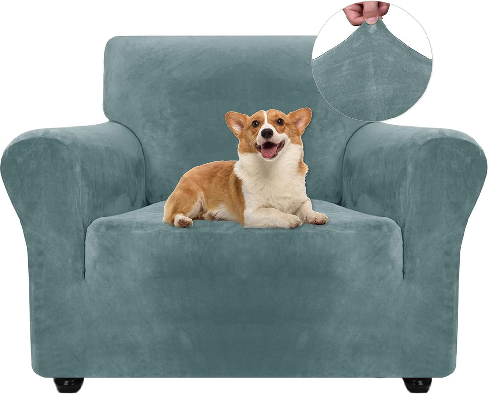 XINEAGE Velvet Armchair Cover, Stretch Washable Cover for Pets,Gray Blue