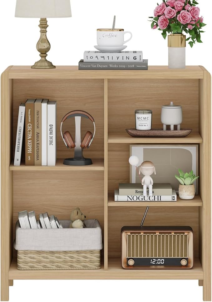 FATORRI 5 Cube Bookshelf, Wood Bookcase with 3 Adjustable Shelves, Modern Cub...