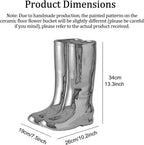 Indoor Rain Boots Umbrella Rack Tall Entryway Ceramic Umbrella Stand Holder Multifunctional Vase Floor Storage Umbrella Canes/Walking Sticks Bucket for Home Office Porch.(White)