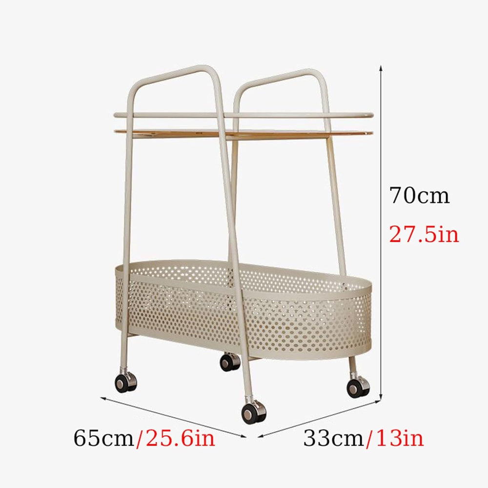 Double Layer Trolly Side Table, Metal Rolling Cart Storage Shelf, Side Table ...