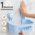 LEVERLOC Shower Caddy Suction Cup Set Shower Organizer & Soap Holder & Toothbrush Holder, Bathroom Shelf Basket NO-Drilling, Removable Suction Storage Waterproof Bathroom Caddy, Blue