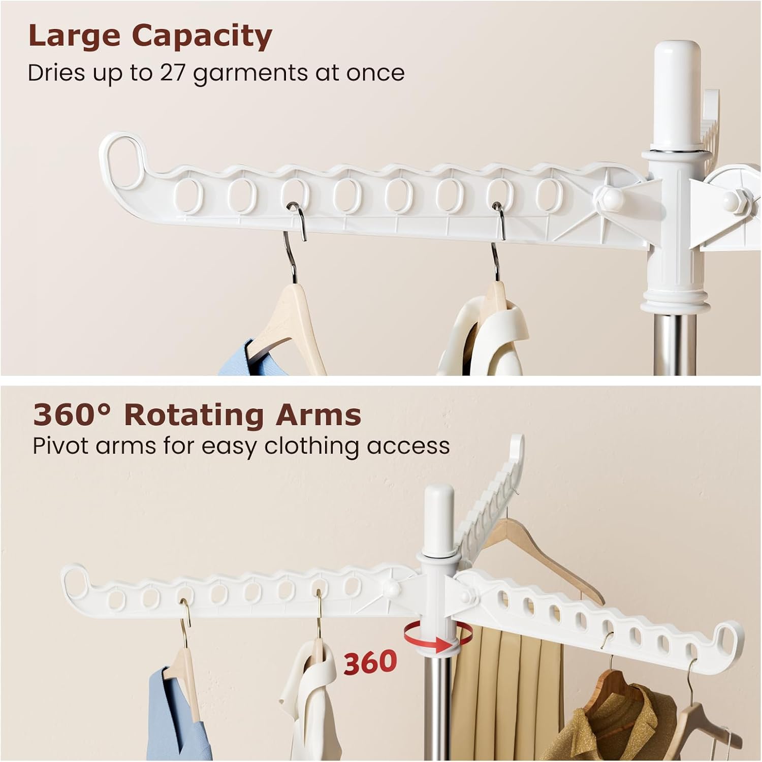 Abiglifty Rotatable and Foldable Clothes Drying Rack, Space Saving Free Standing Laundry Drying Rack for Indoor, Balcony, 1 Layer