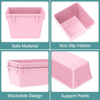 WOWBOX 25 PCS Plastic Drawer Organizer Set, 4 Sizes Desk Drawer Divider Organizers and Storage Bins for Makeup, Jewelry, Gadgets for Kitchen, Bedroom, Bathroom, Office, Pink