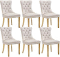 Beige Velvet Dining Chairs Set of 6, Upholstered Dining Room Chairs with Back Ring Pull Trim and Golden Stainless Steel Legs,Modern Kitchen Chairs for Dining Room,Living Room,Kitchen(Beige)