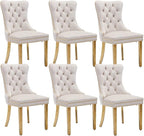 Beige Velvet Dining Chairs Set of 6, Upholstered Dining Room Chairs with Back Ring Pull Trim and Golden Stainless Steel Legs,Modern Kitchen Chairs for Dining Room,Living Room,Kitchen(Beige)