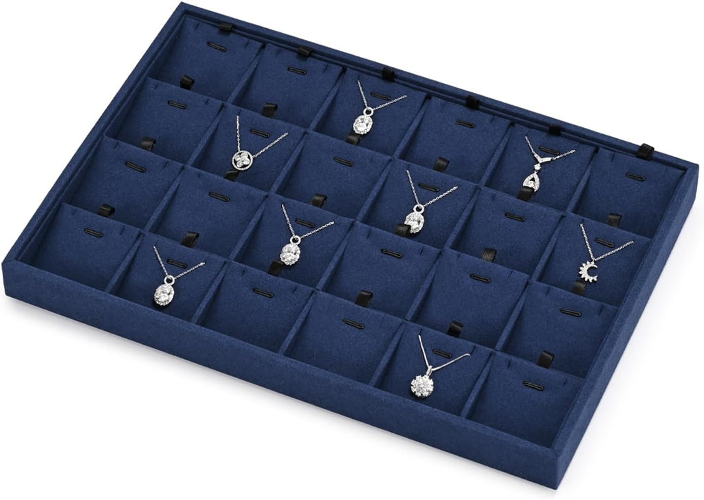 24 Grids Microfibrt Necklace Tray Jewelry Display Tray Necklace Holder Display Trays for Drawers With Removable Jewelery Cards Necklace Pendant Bracelet Storage Tray (Beige)