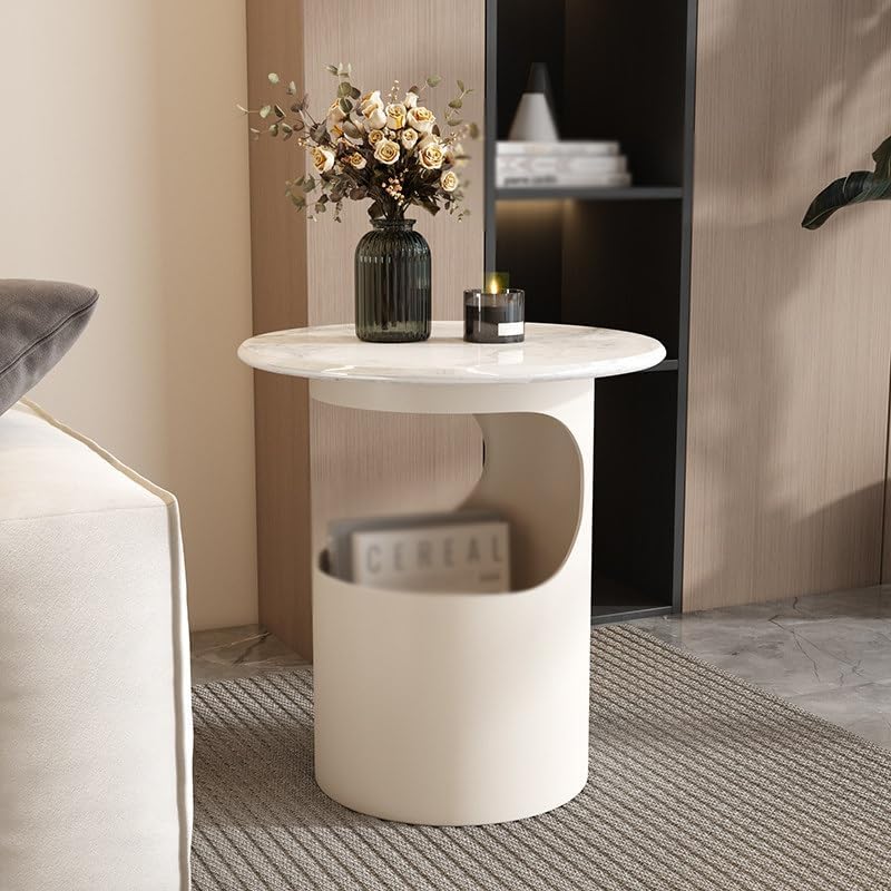 Bedside/Sofa Side Table – Micro-crystalline Stone Small Round Table for Livin...