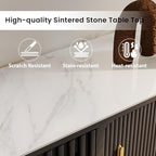 POVISON Fully-Assembled Sliding Tambour Door TV Stand, Mid Century Modern Sintered Stone TV Console, Wood Media Console for 85 Inch TV, Entertainment Center with Storage Cabinet(Black, 94.49")