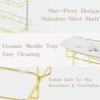 Bathroom Organizer Countertop Perfume Organizer Makeup Organizer Cosmetics Storage Display Rack Vanity Tray Dresser Stainless Steel Gold Shelf White Marble Ceramic Tray