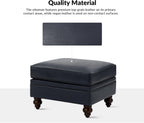 HULALA HOME Genuine Leather Ottoman Coffee Table, Ottoman Foot Rest for Living Room, Navy
