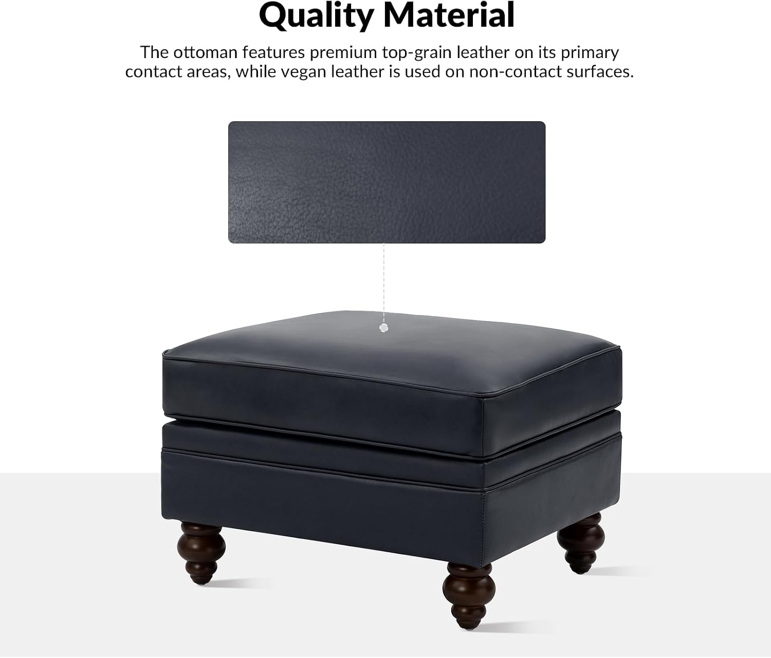HULALA HOME Genuine Leather Ottoman Coffee Table, Ottoman Foot Rest for Living Room, Navy