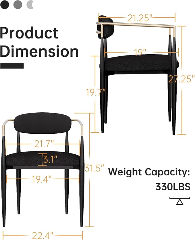 Morden Fort Black Upholstered Dining Chairs Set of 6, Modern Fabric Dining Ch...