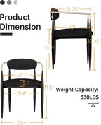 Morden Fort Black Upholstered Dining Chairs Set of 4, Modern Boucle Dining Chairs with Gold Arms and Metal Legs for Kitchen, Living Room, Reception and Restaurant