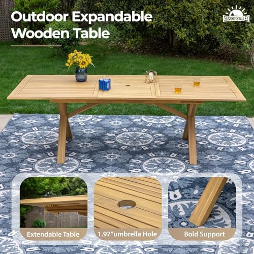SUNSHINE VALLEY Acacia Wood Patio Dining Set for 8, Expandable Table