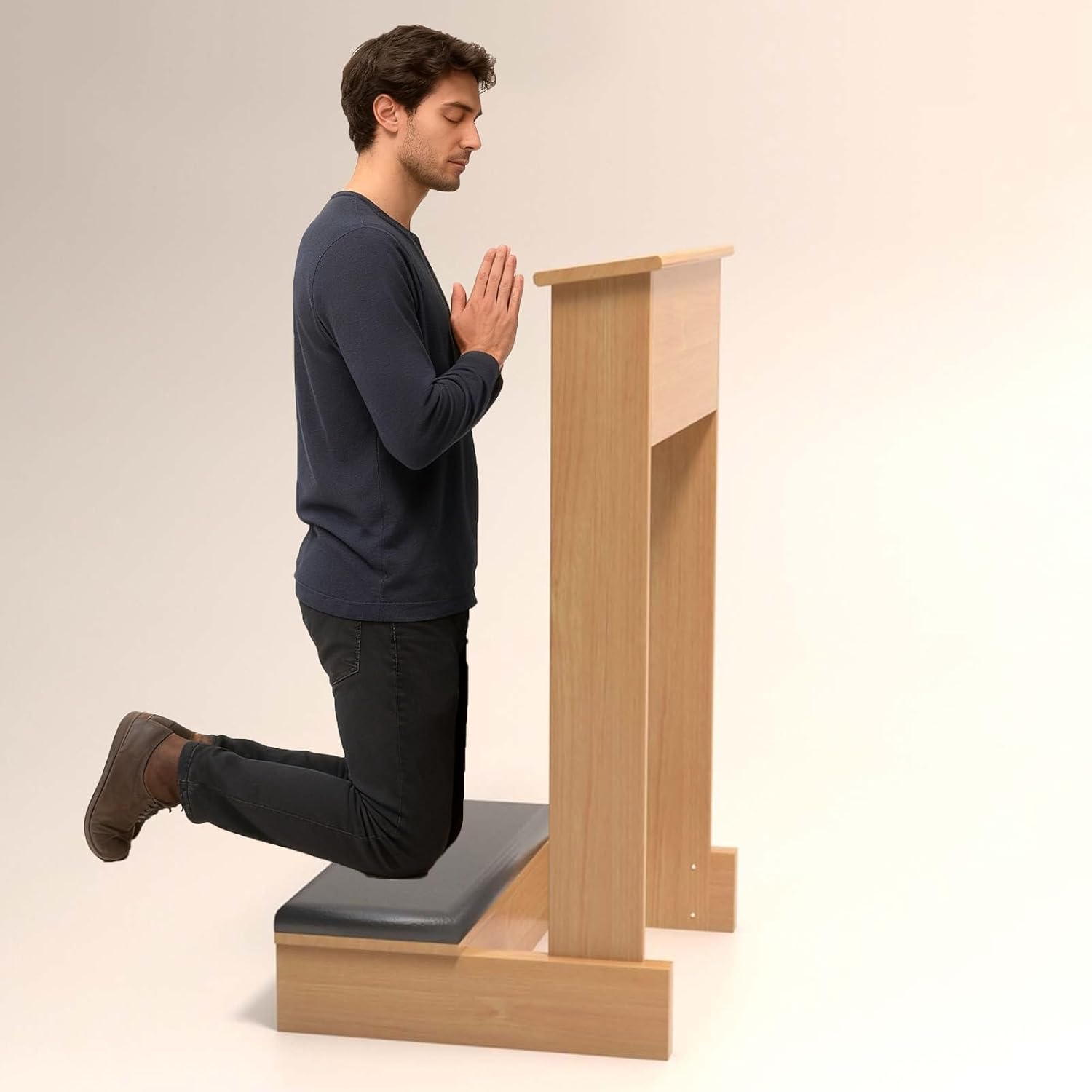 Prayer Kneeler Bench 20x16.5x33In Solid Wood Prayer Table Prayer Bench Stool with Shelf and Cushion Pad Church Pulpit Kneeling Chair Meditation Bench Stool for Church Prayers(Wood)