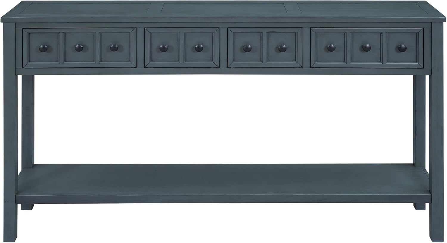 Merax Rustic Console Table with 2 Different Size Drawers for Entry, Sofa Table Behind Couch with Bottom Shelf, Entryway Table with Open Shelf, for Living Room Hallway Doorway, Navy